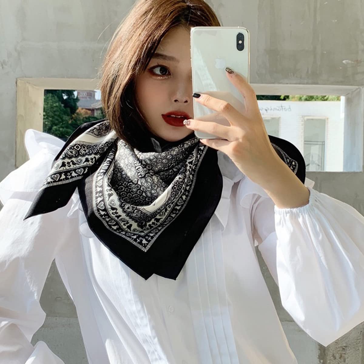 PALAY Scarf for Women Square Scarfs Satin Silk-Like Hair Scarves Wraps Headscarf (Black - B) PALAY Scarf for Women Square Scarfs Satin Silk-Like Hair Scarves Wraps Headscarf (Black - B)